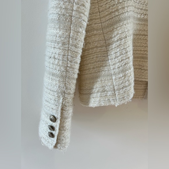 Zara White Wool Tweed Knit Shimmer Button Down Military Blazer Jacket - Picture 4 of 6